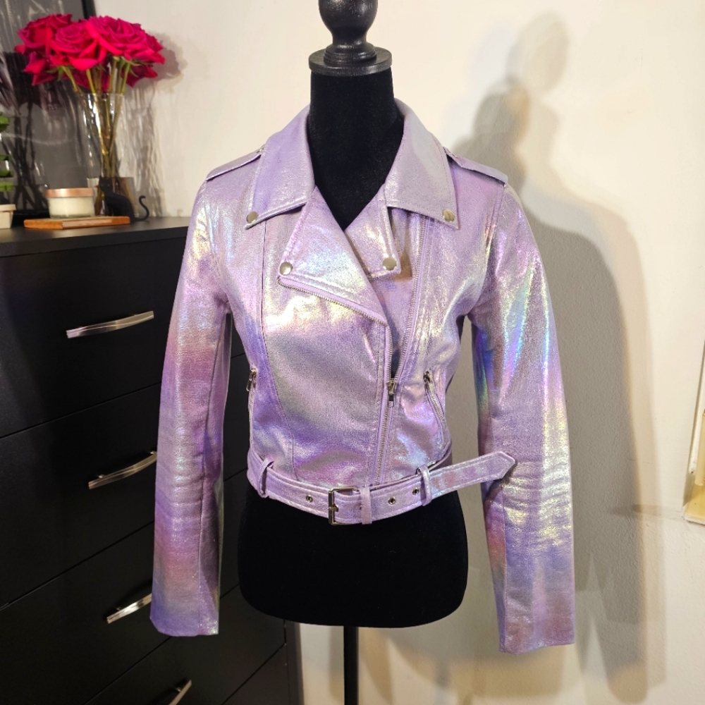 S Forever21, holographic, dichroic, iridescent, rainbow, lavender jacket.